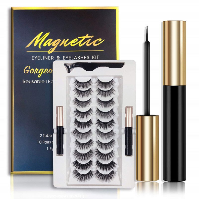 Wholesale faux mink magnetic lashes with eyeliner kit with private label XJ101