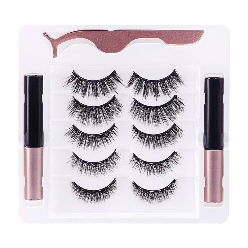 Wholesale faux mink magnetic lashes with eyeliner kit with private label XJ101
