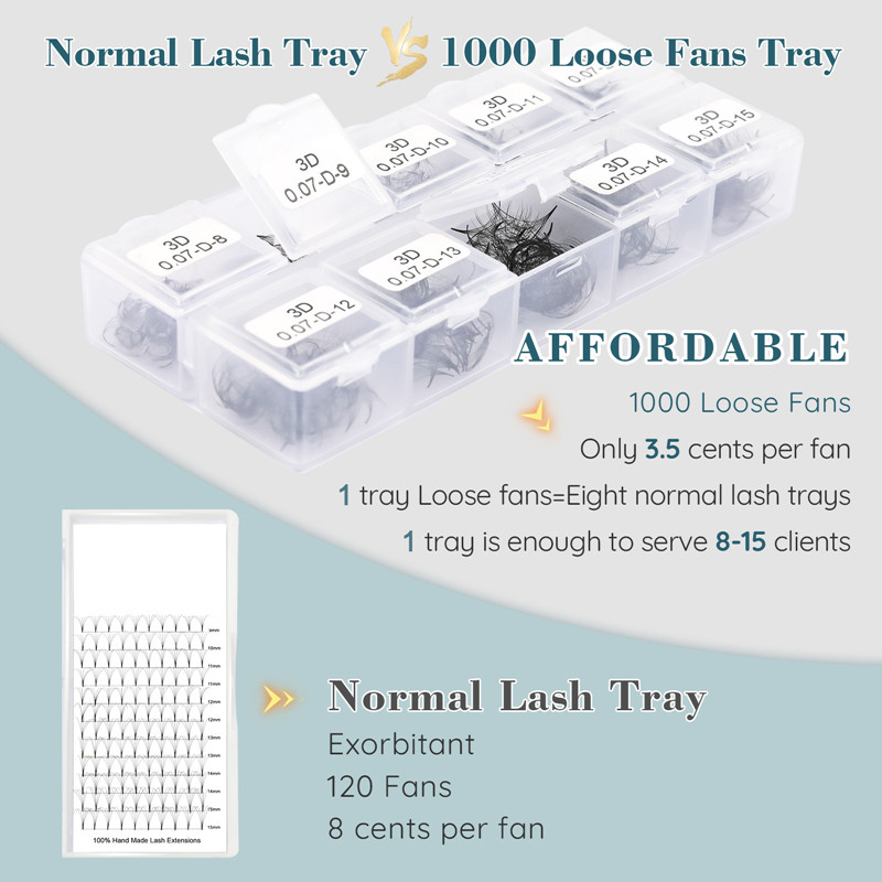 Wholesale 3D 4D 5D 6D 7D 8D 9D 10D 11D pointy base 1000 fans affordable Loose fan premade fan lash XJ100