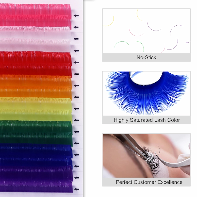 Amazon Hot White Pink Red Golden Yellow Green Blue Purple Colored Lash Extensions XJ146